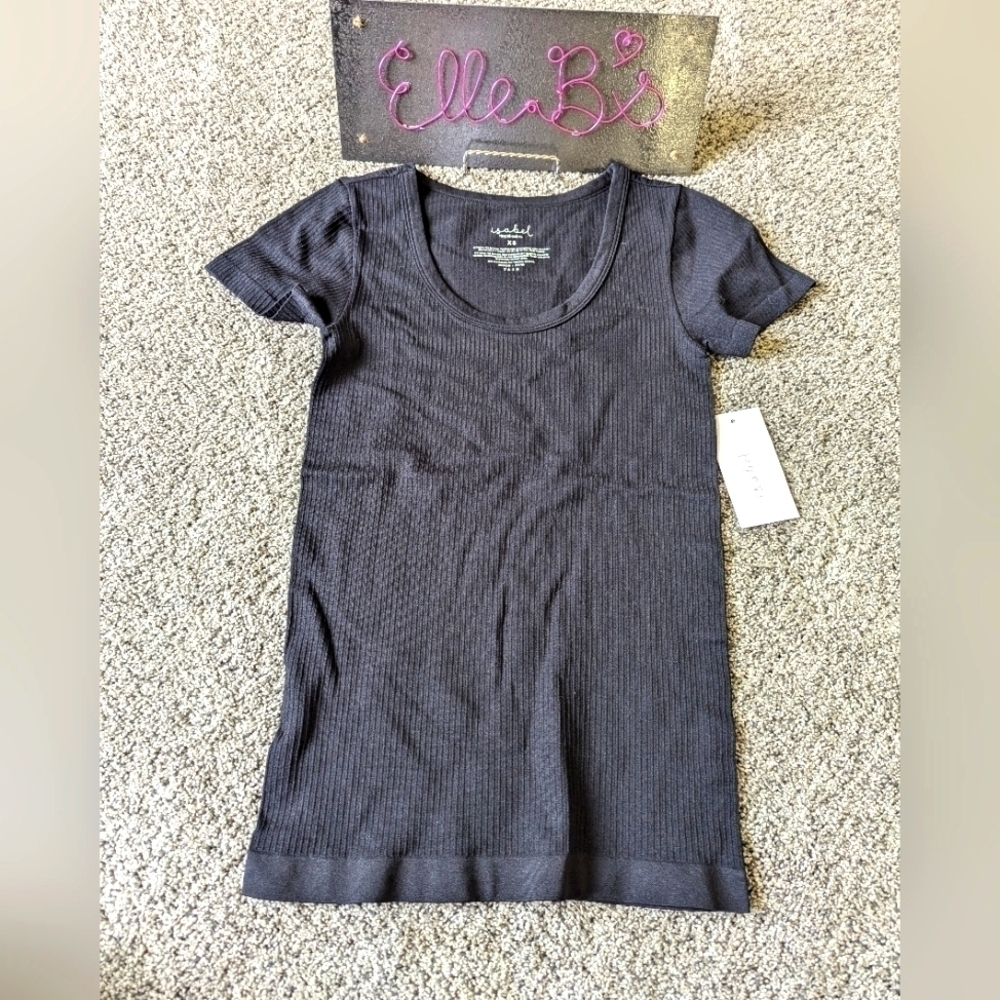 NWT Isabel Maternity Black Seamless Ribbed Tee  L